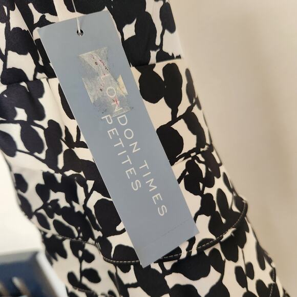 LONDON TIMES Black and White Floral Satin Layered Dress Size 8P - Picture 8 of 11